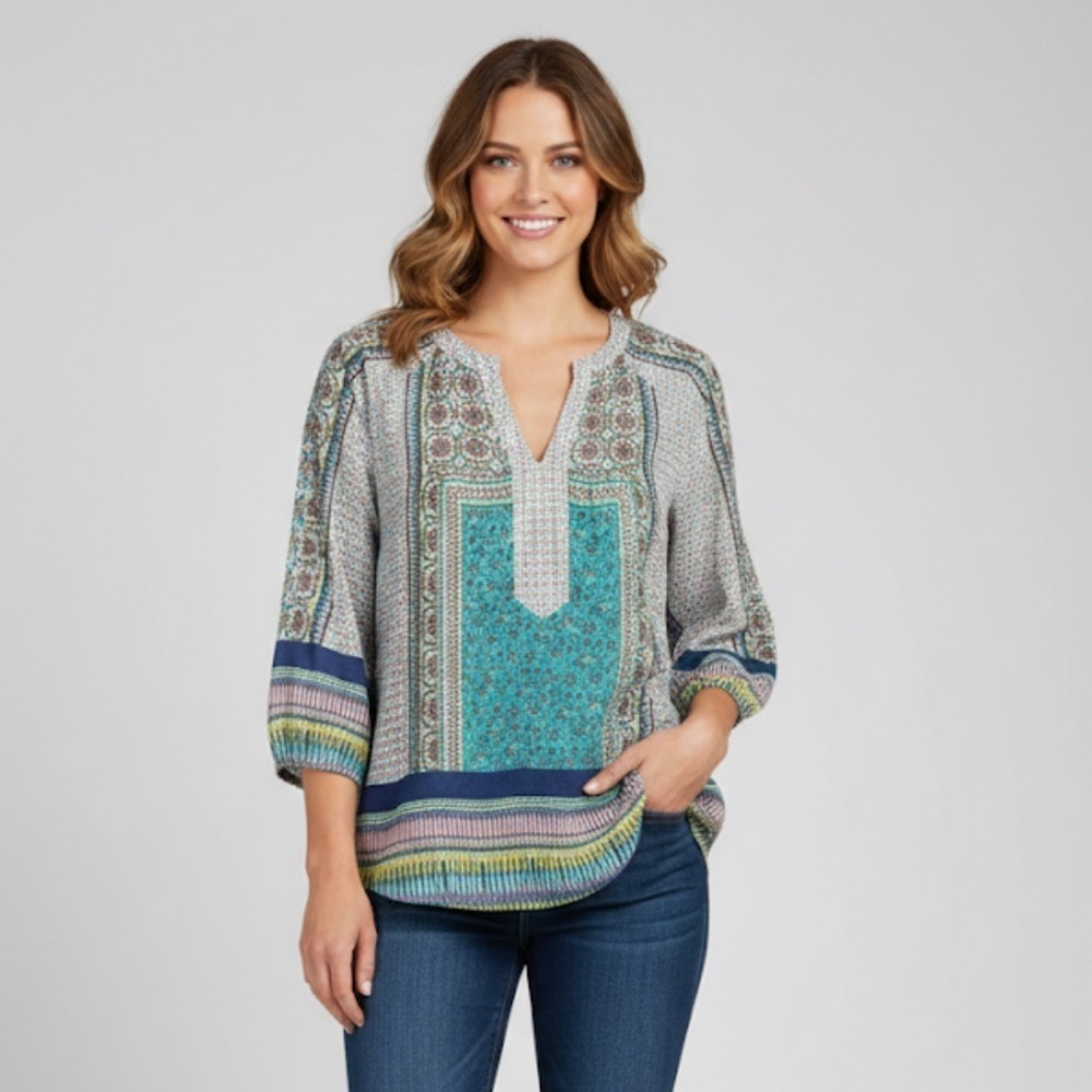 Figure & Flower Boho Print Tunic Top Medium - Like New